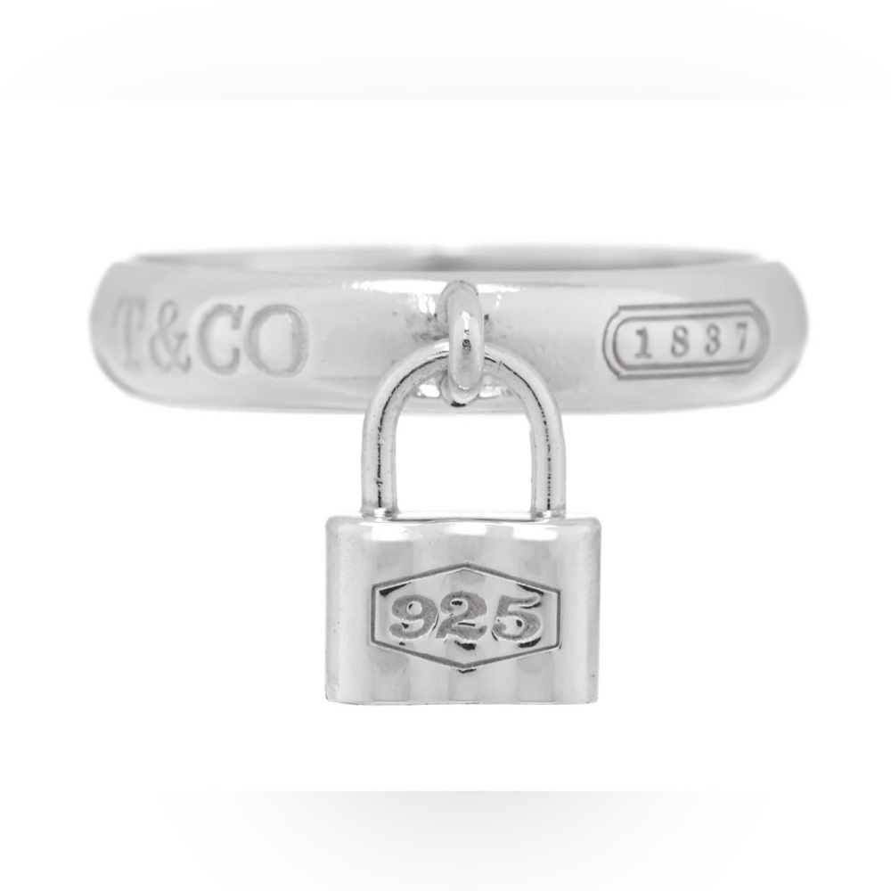 TIFFANY Sterling Silver 1837 Lock Charm Ring 56 7.5